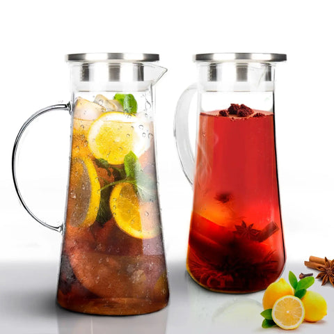 Glass Pitcher With Lid. 2 Pack (1.5 Liters).